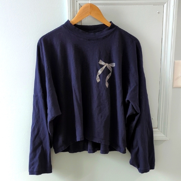 aerie Tops - (3/$22) Aerie Navy Blue Long Sleeve Top with Bow Detail